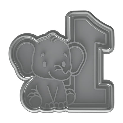 Mighty Gadget Number 1 with Elephant Cookie Cutter & Stamp - 4x3.5" Adorable Design for 1 Year Old Birthday (Random Color)