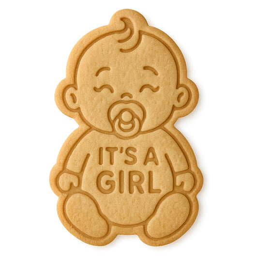 Mighty Gadget Baby Girl with Pacifier Cookie Cutter & Stamp - 4x2.5" Celebratory Design for Baby Showers (Random Color)