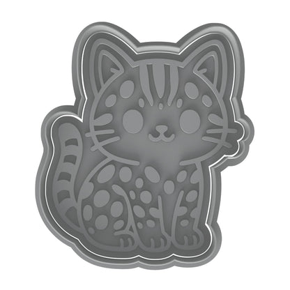 Kawaii Bengal Cat Cookie Cutter & Stamp 4x3.48" for Baking Fondant Clay Gifts