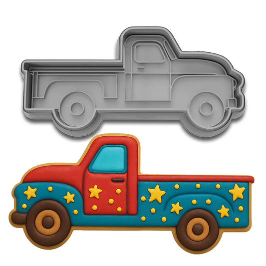Mighty Gadget Vintage Pickup Truck Cookie Cutter & Stamp - 4.25x2 Inches, Classic Truck Baking Tool for Holiday Cookies (Random Color)