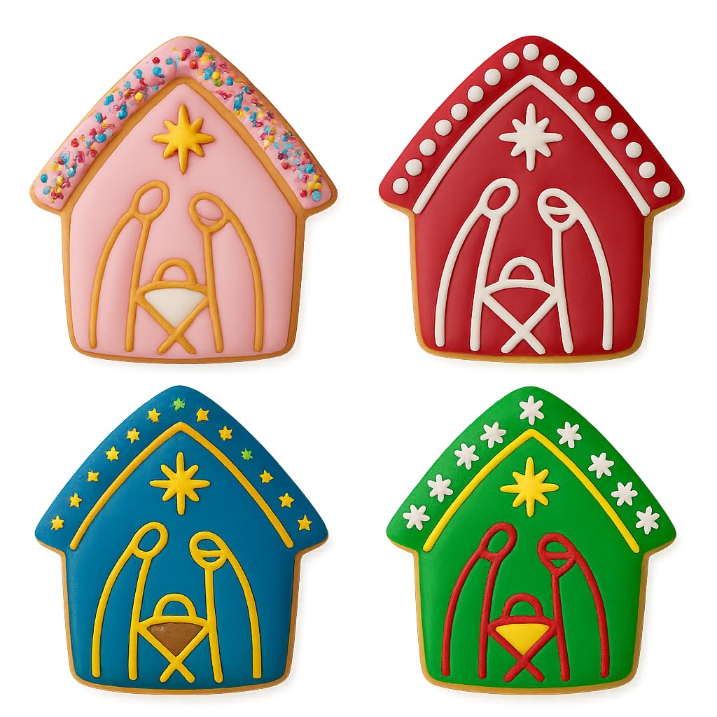 Mighty Gadget Nativity Scene Cookie Cutter & Stamp - 4x3.6" Festive Design for Christmas Baking (Random Color)
