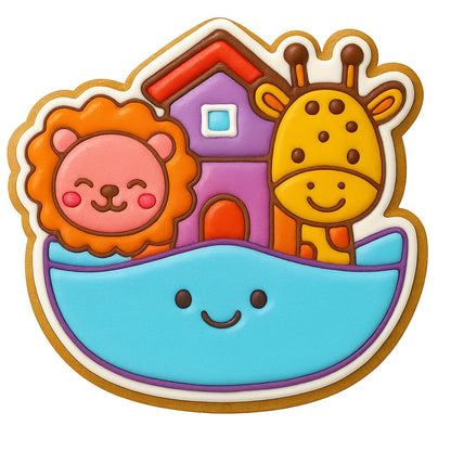 Kawaii Noah's Ark Cookie Cutter - 4x3.8" Fun Animal Birthday Baking