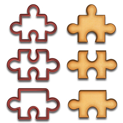 Jigsaw Puzzle Cookie Cutter Trio - 4x3", 4x2.2 & 4x2.2" (Random Color), Perfect for Unique Cookie Designs