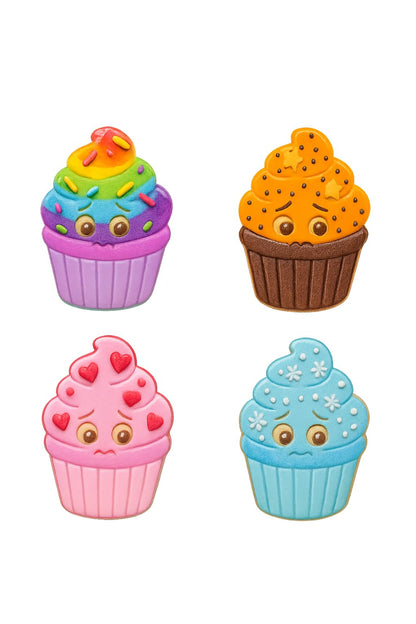 Shy Cupcake Face Cookie Cutter & Stamp 4x3" for Baking Fondant Clay Embosser