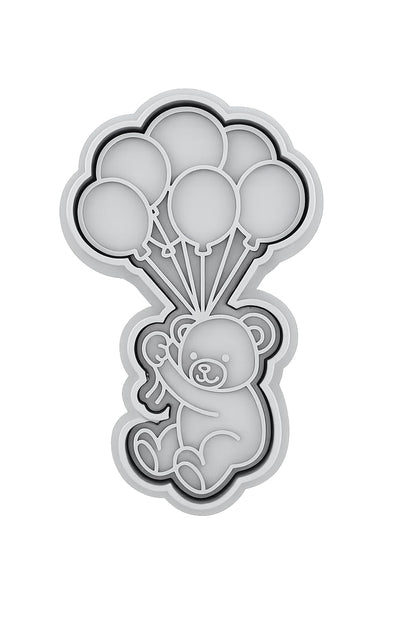 Mighty Gadget Flying Bear with Balloons Cookie Cutter & Stamp - 4x2.5" Sweet Element for Baby Celebrations (Random Color)