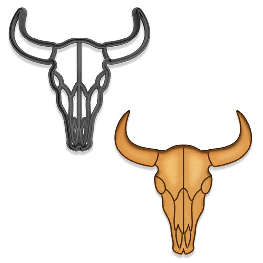 Western Cattle Skull Cookie Cutter & Stamp Set – 4x3.9", Rustic Cowboy Longhorn Design (Random Color)