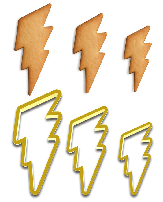 Mighty Gadget Lightning Bolt Cookie Cutter Set - 3 Sizes (4.5", 3.5", 2.5") - Thunderbolt Shape, Baking & Crafting