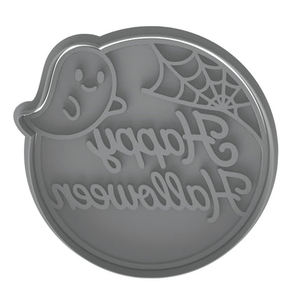Happy Halloween Ghost Cookie Cutter & Stamp 4x3.8" for Baking & Fondant Clay