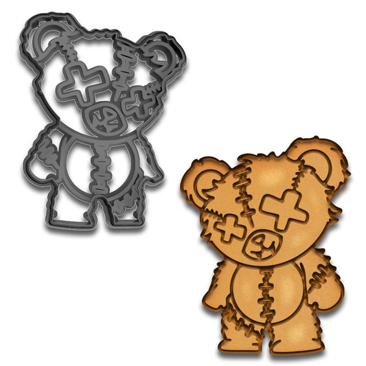 Zombie Toy Bear Cookie Cutter & Stamp - 4x3", Creepy Cute Halloween Baking Tool (Random Color)