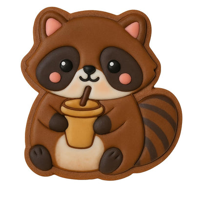 Kawaii Raccoon Drinking Soda Cookie Cutter - 4x3.6" Fun Kids Baking Design
