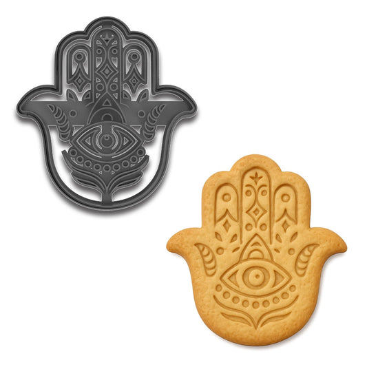 Mystic Hamsa Cookie Cutter with Evil Eye Design - 4x3.72", Spiritual Symbol for Cookies, Fondant & Crafts (Random Color)