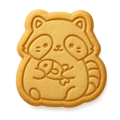 Kawaii Raccoon Holding Fish Cookie Cutter - 4x3.5" Fun Baking for Kids Party