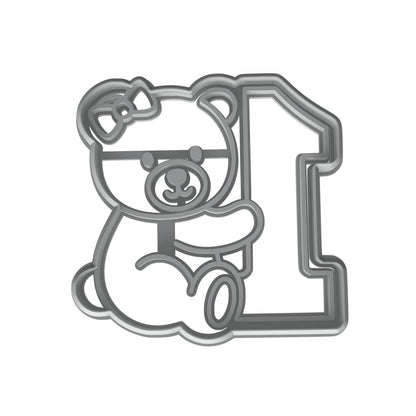 Mighty Gadget Teddy Bear with Number 1 Cookie Cutter & Stamp - 4x3.8" Perfect for 1 Year Old Celebrations (Random Color)