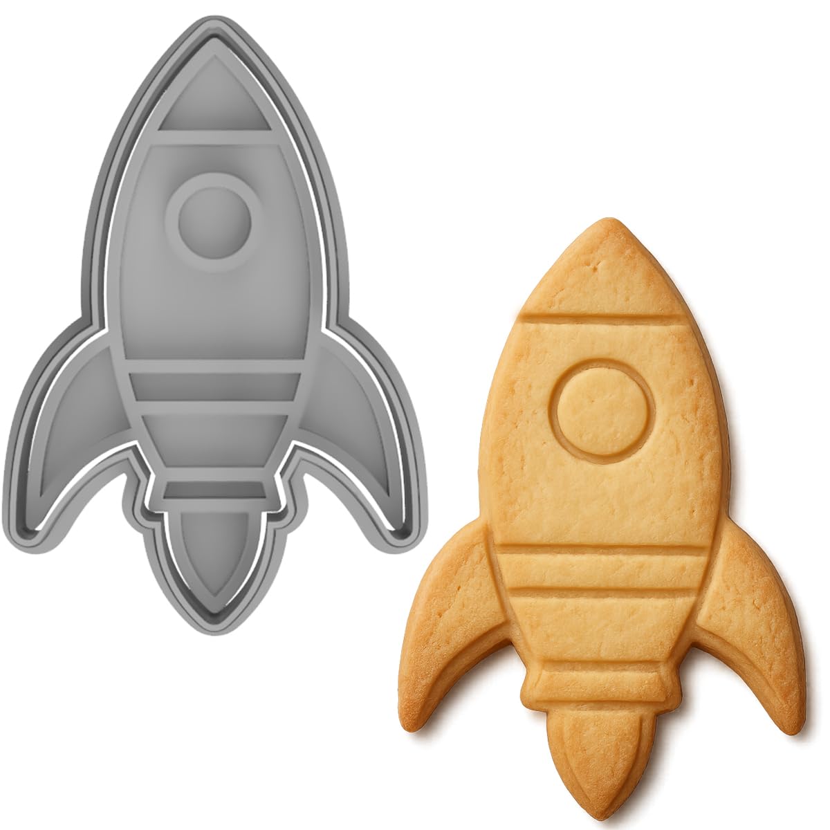 Space Rocket Cookie Cutter & Stamp 4x2.6" for Baking & Fondant Clay Embosser