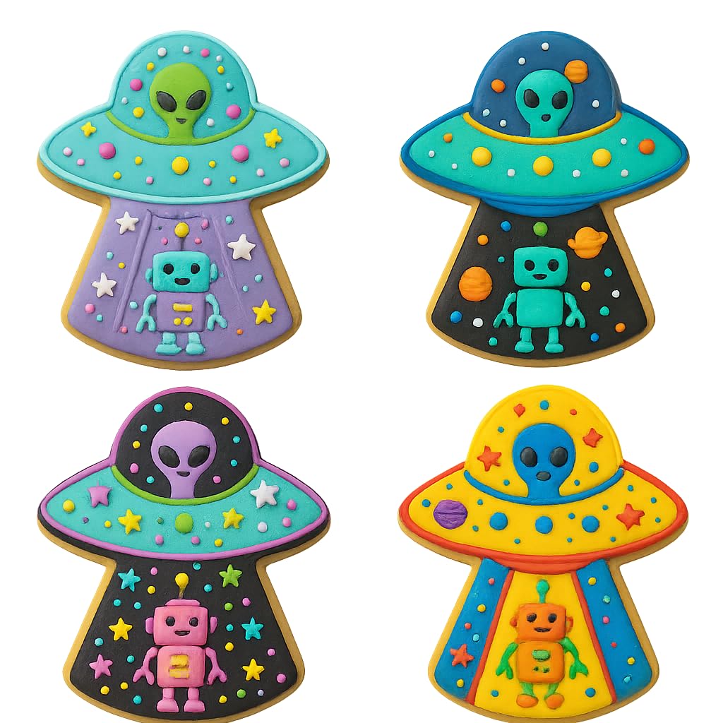 Mighty Gadget UFO & Robot Cookie Cutter & Stamp - 4x2.67" Whimsical Design for Galactic Baking (Random Color)