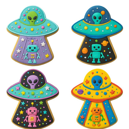 Mighty Gadget UFO & Robot Cookie Cutter & Stamp - 4x2.67" Whimsical Design for Galactic Baking (Random Color)