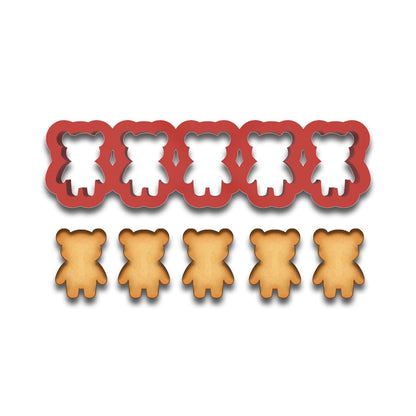 Mini Teddy Bear Cookie Cutter Strip – 5 Bears (1.2" Each) – 5.9x1.6 Inches – Cute Teddy Bear Fondant & Dough Cutter for Baking and Crafts