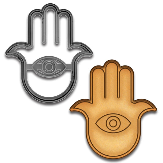Protective Hamsa Hand Cookie Cutter & Stamp - 4x3.49", Symbol of Luck & Good Fortune (Random Color)