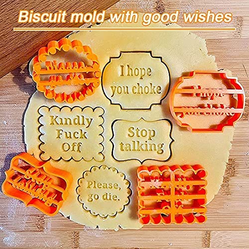 4PCS Funny Cookie Moulds Set for Baking,Cookie Molds with Rude Sayings Cuss Words, Cookie Cutters Form with Fun and Irreverent Phrases, Cookie Molds with Wish Words