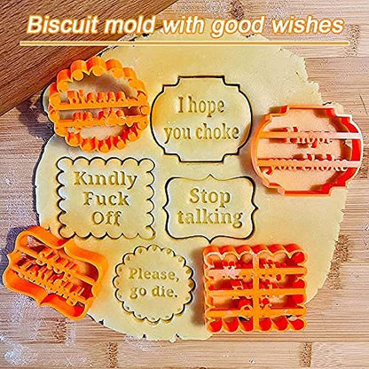 4PCS Funny Cookie Moulds Set for Baking,Cookie Molds with Rude Sayings Cuss Words, Cookie Cutters Form with Fun and Irreverent Phrases, Cookie Molds with Wish Words