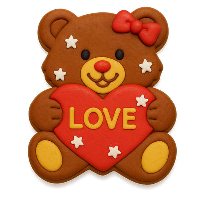 Mighty Gadget Teddy Bear Holding Heart Cookie Cutter & Stamp - 4x3.18", Cute Love-Themed Baking Tool (Random Color)