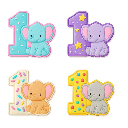 Mighty Gadget Number 1 with Elephant Cookie Cutter & Stamp - 4x3.5" Adorable Design for 1 Year Old Birthday (Random Color)