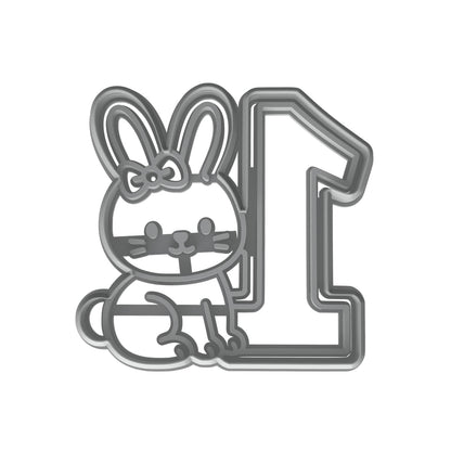 Mighty Gadget 1st Birthday Bunny Cookie Cutter & Stamp - 4x3.8" Sweet Addition for Baby's Special Day (Random Color)