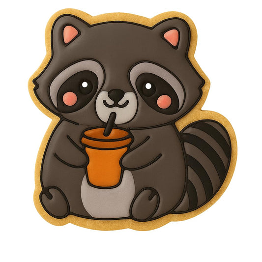 Kawaii Raccoon Drinking Soda Cookie Cutter - 4x3.6" Fun Kids Baking Design