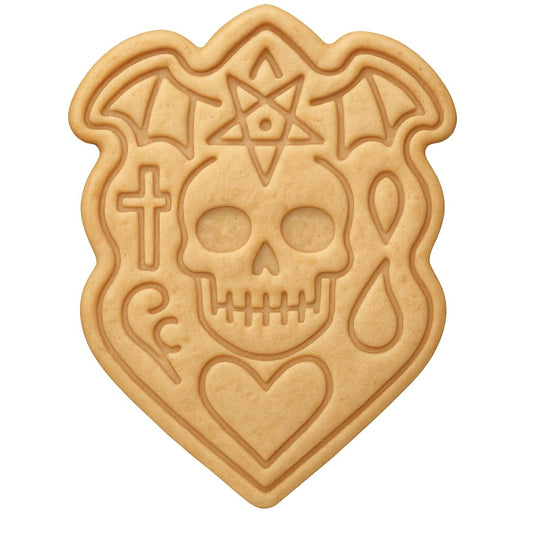 Mighty Gadget Gothic Skull with Pentagram Cookie Cutter & Stamp - 4x3" Spooky Design for Halloween Treats (Random Color)