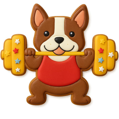 Bulldog Weightlifting Cookie Cutter & Stamp - 4x3.39", Fitness & Gym-Themed Baking Mold (Random Color)