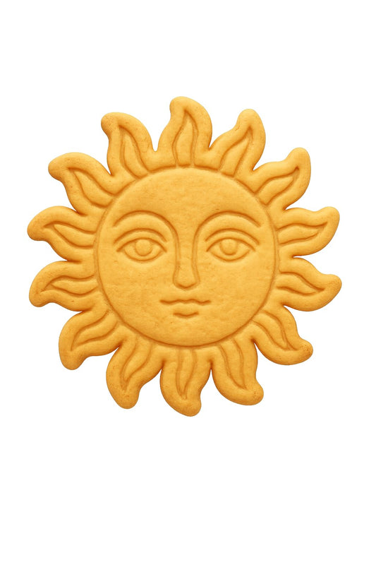 Mighty Gadget Celestial Sun Face Cookie Cutter & Stamp - 4x4" Radiant Design for Cosmic Baking (Random Color)
