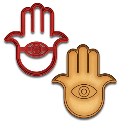 Protective Hamsa Hand Cookie Cutter & Stamp - 4x3.49", Symbol of Luck & Good Fortune (Random Color)
