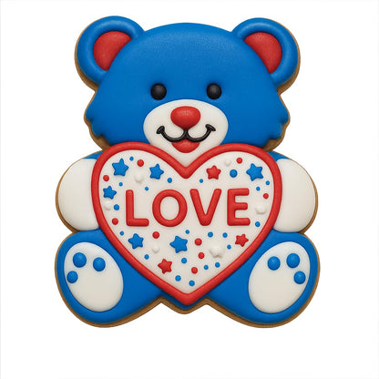 Mighty Gadget Teddy Bear Holding Heart Cookie Cutter & Stamp - 4x3.18", Cute Love-Themed Baking Tool (Random Color)