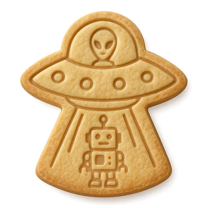 Mighty Gadget UFO & Robot Cookie Cutter & Stamp - 4x2.67" Whimsical Design for Galactic Baking (Random Color)