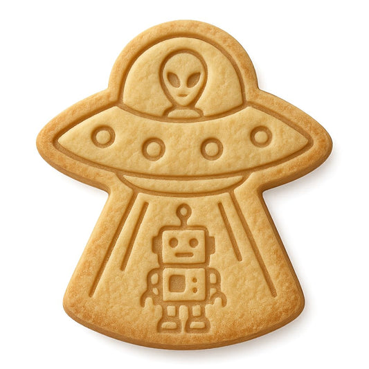 Mighty Gadget UFO & Robot Cookie Cutter & Stamp - 4x2.67" Whimsical Design for Galactic Baking (Random Color)