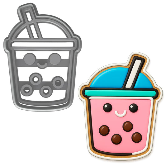 Mighty Gadget Smiley Boba Cookie Cutter & Stamp - 4x2.8" Fun Beverage Shape for Party Treats (Random Color)