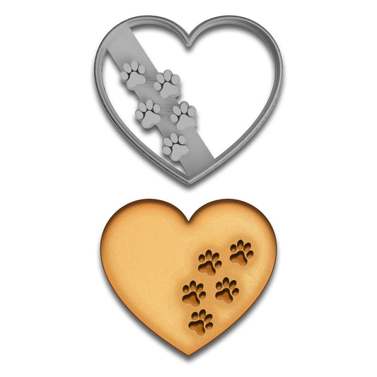 Heart with Paw Prints Cookie Cutter - 4x3.55 Inches, Perfect for Pet Lovers and Dog Treats
