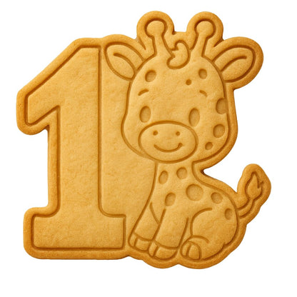 Mighty Gadget 1 Year Old Giraffe Cookie Cutter & Stamp - 4x3.5" Charming Feature for Birthday Party Treats (Random Color)