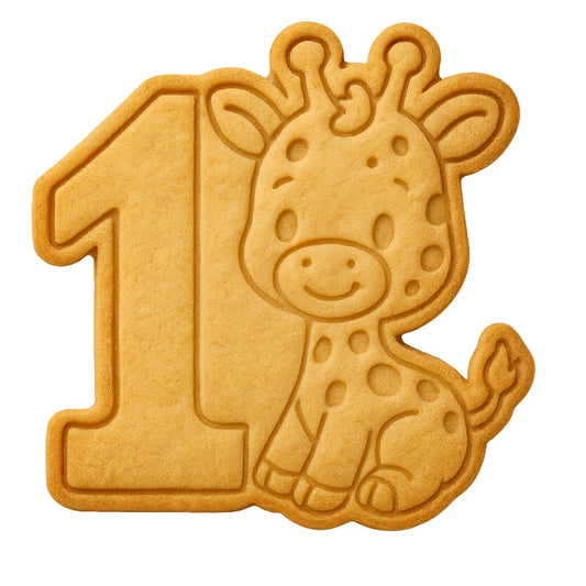 Mighty Gadget 1 Year Old Giraffe Cookie Cutter & Stamp - 4x3.5" Charming Feature for Birthday Party Treats (Random Color)
