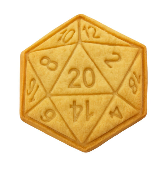 Mighty Gadget 20-Sided Dice Cookie Cutter & Stamp - 4x3.46" Geeky Fun for Game Night Baking (Random Color)