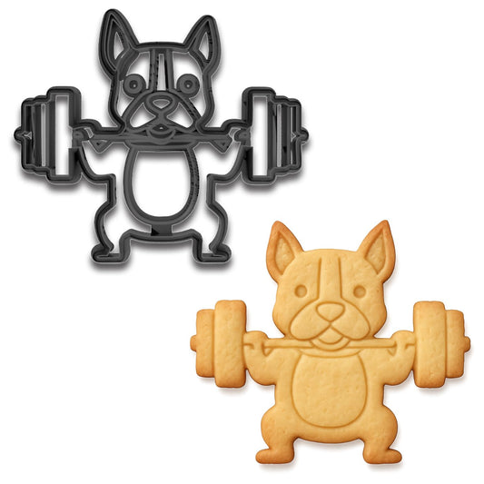 Bulldog Weightlifting Cookie Cutter & Stamp - 4x3.39", Fitness & Gym-Themed Baking Mold (Random Color)