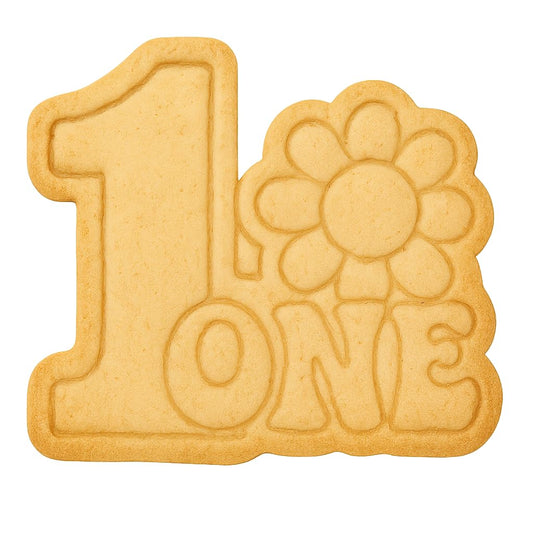 Mighty Gadget Number 1 with Retro Daisy Cookie Cutter & Stamp - 4x3.2" Fun Design for First Birthday (Random Color)