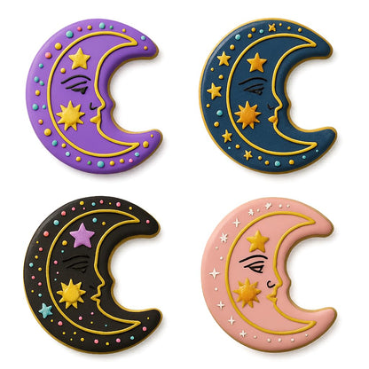 Mighty Gadget Celestial Moon Cookie Cutter & Stamp - 4x2.4" Magical Design for Lunar Themed Baking (Random Color)