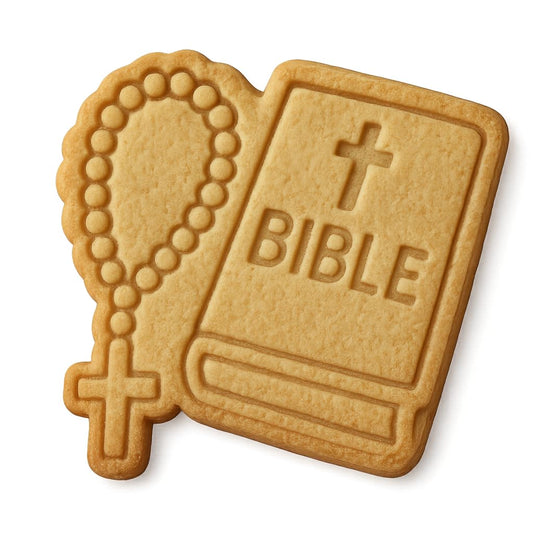 Mighty Gadget Bible & Rosary Cookie Cutter & Stamp - 4x3" Faithful Design for Religious Celebrations (Random Color)