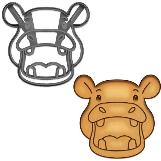 Happy Hippo Cookie Cutter & Stamp Combo - 4x3.84 Inches, Cartoon Style Animal Baking Tool (Random Color)