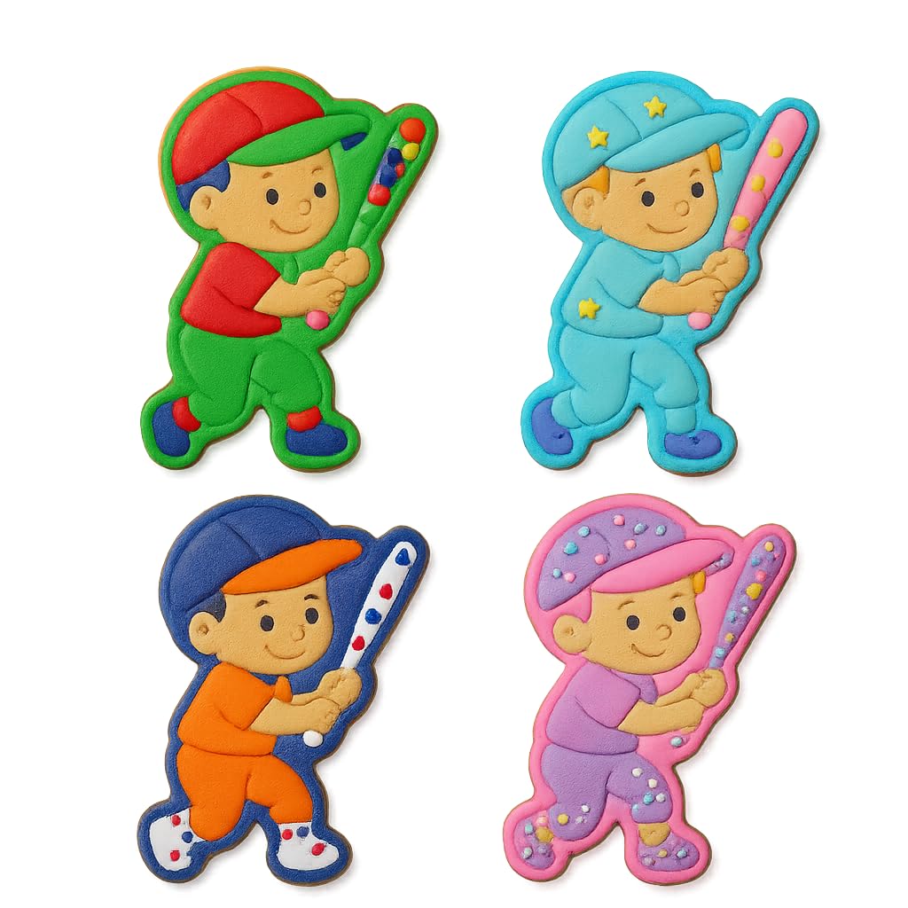 Mighty Gadget Kid Baseball Star Cookie Cutter & Stamp - 4x3" Cute Character for Game Day Treats (Random Color)