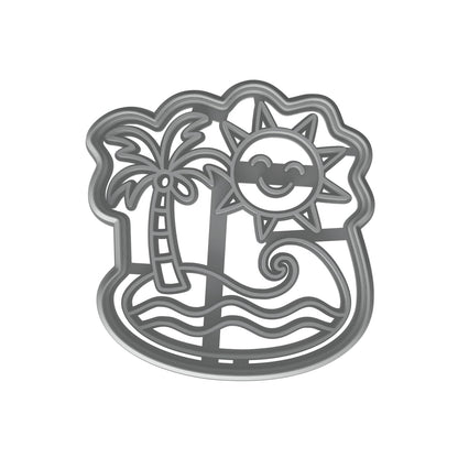 Mighty Gadget Sun & Palm Island Cookie Cutter & Stamp - 4x3.9" Beach Vibes for Tropical Baking (Random Color)