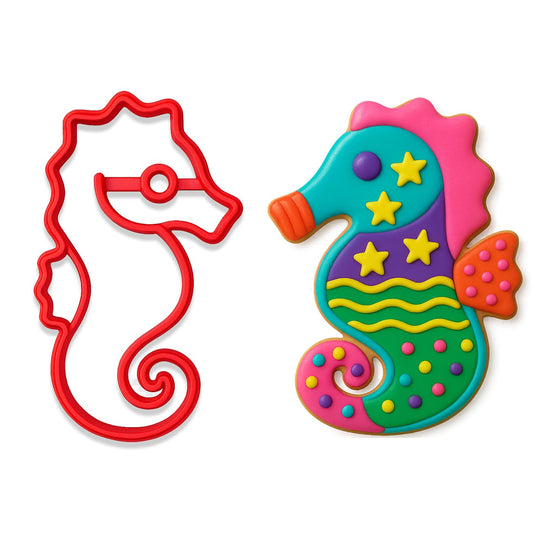 Seahorse Cookie Cutter & Stamp Set - 4x2.13 Inches, Ocean Animal Baking Tool (Random Color)