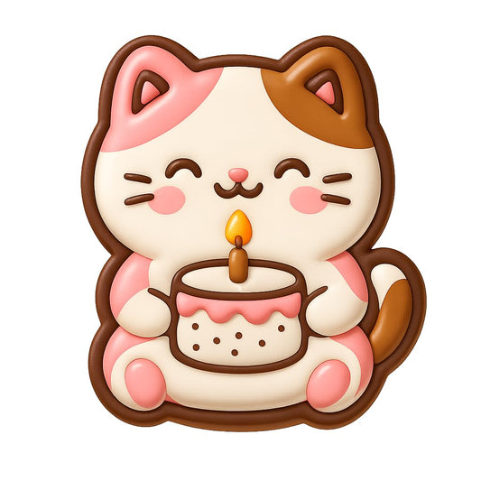 Kawaii Chubby Cat w Birthday Cake Cookie Cutter - 4x3.5" Fun Birthday Party