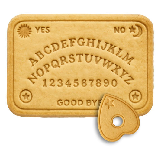Mighty Gadget Large Size Oracle Spiritual Board & Planchette Set Cookie Cutter & Stamp - 7.5x5.26" Mystical Design for Themed Baking (Random Color)
